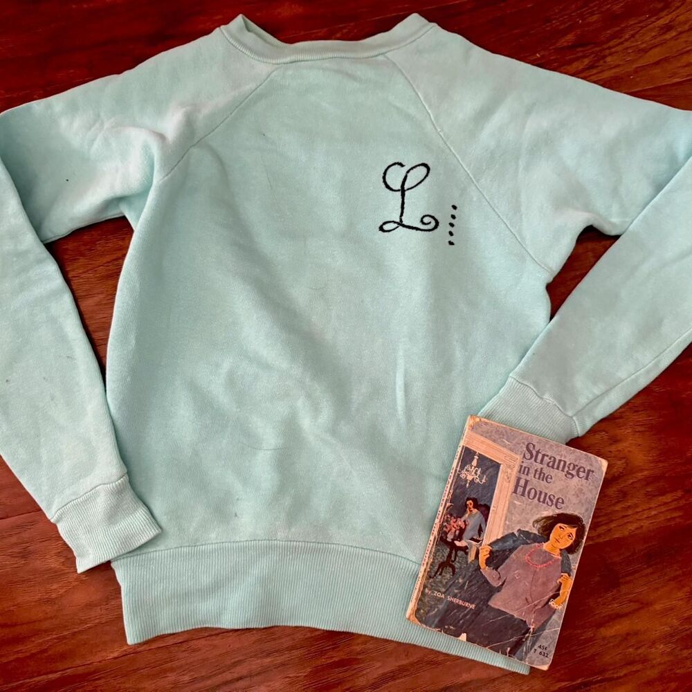Jcpenney Vintage Midcentury Blue Green Sweatshirt 60s Cotton XS